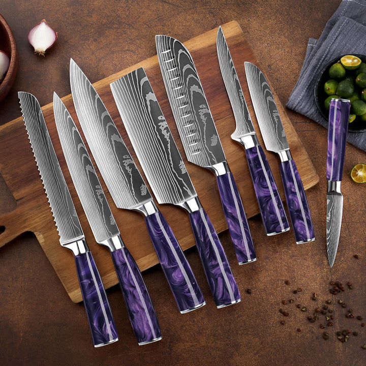 Kolekce Aurora — Sada 8 japonských damaškových nožů z oceli VG-10