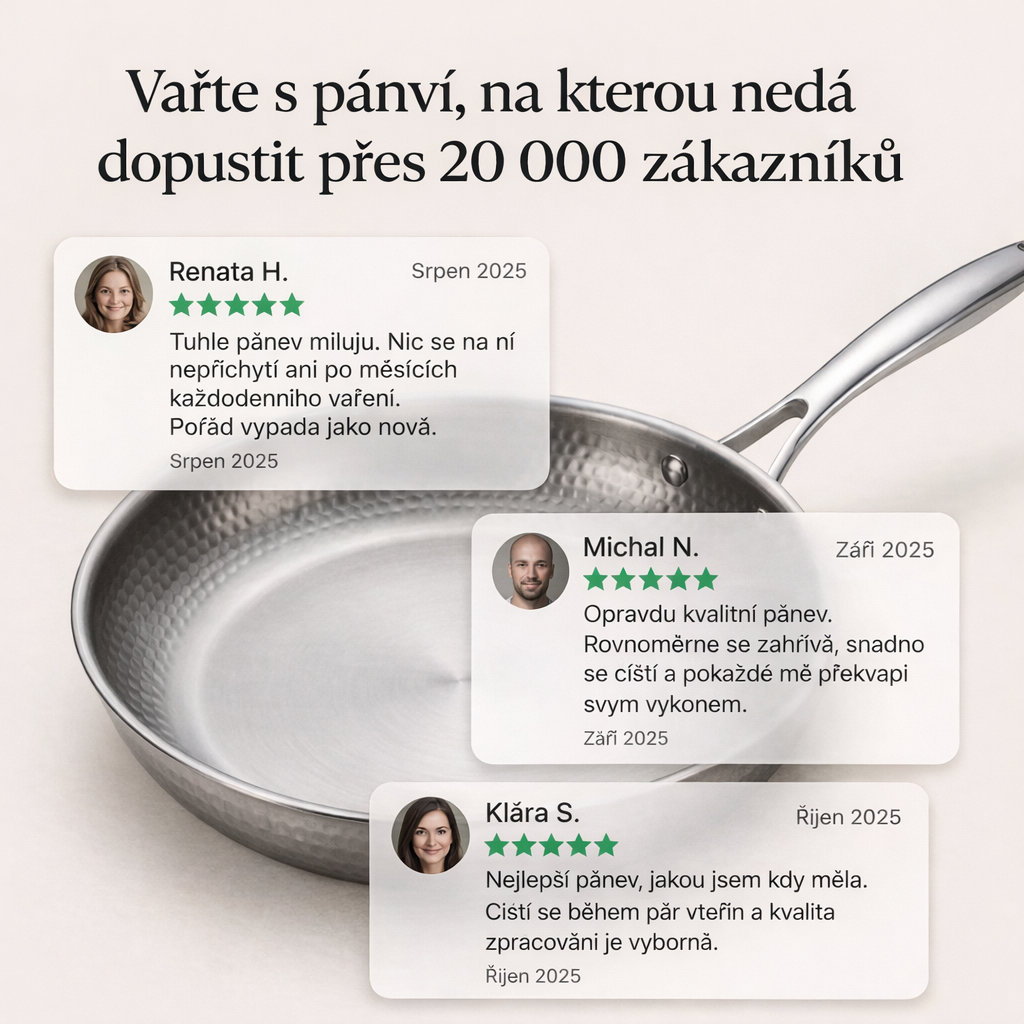 Titanová pánev s vysokými okraji a martelovaným povrchem