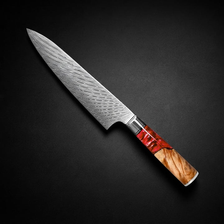 Kuchařský nůž Epoxy Ruby Damascus 20 cm – ohnivá elegance pro každou kuchyni
