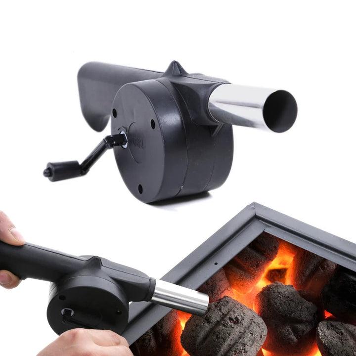 Manuální ventilátor na oheň s klikou, pro grilování a táboráky