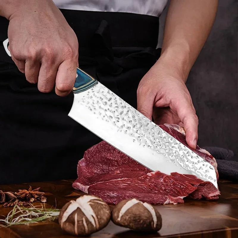 Kovaný kuchyňský nůž z nerezové oceli, dřevěná rukojeť