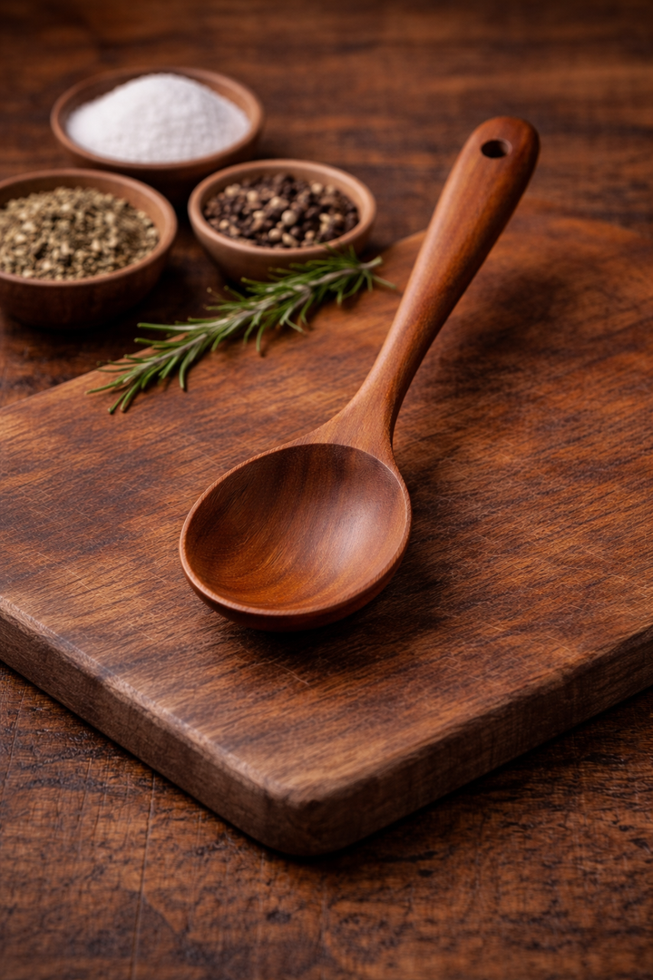 Ručně Zpracované Kuchyňské Nástroje z Týkového Dřeva