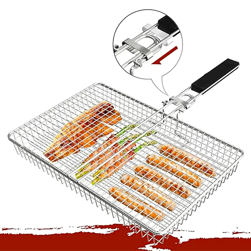 Grilovací koš z nerezové oceli, s rukojetí