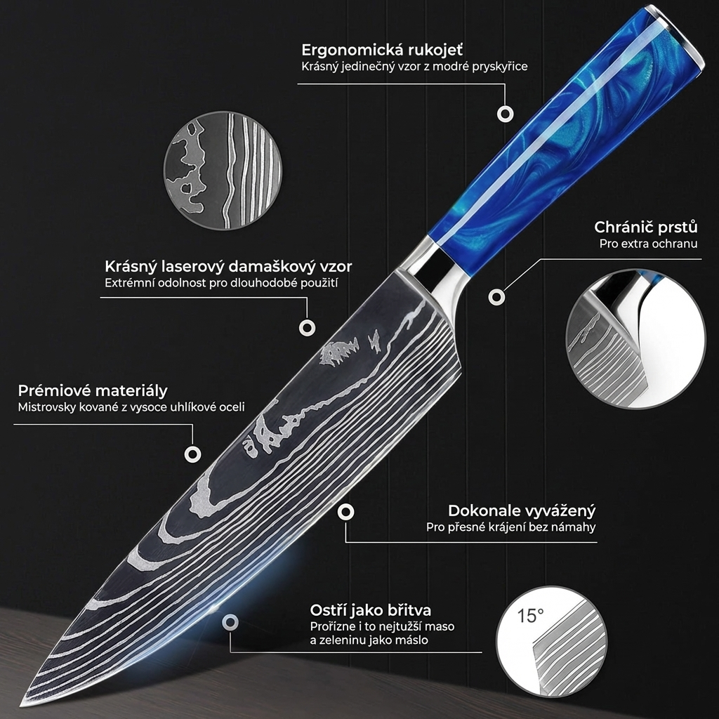 Kolekce Glacier — Sada 8 japonských damaškových nožů z oceli VG-10