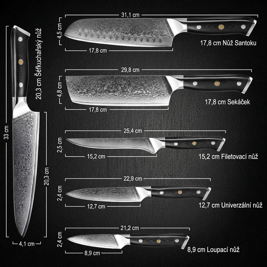 Kolekce Eclipse — Sada 6 japonských damaškových nožů z oceli VG-10