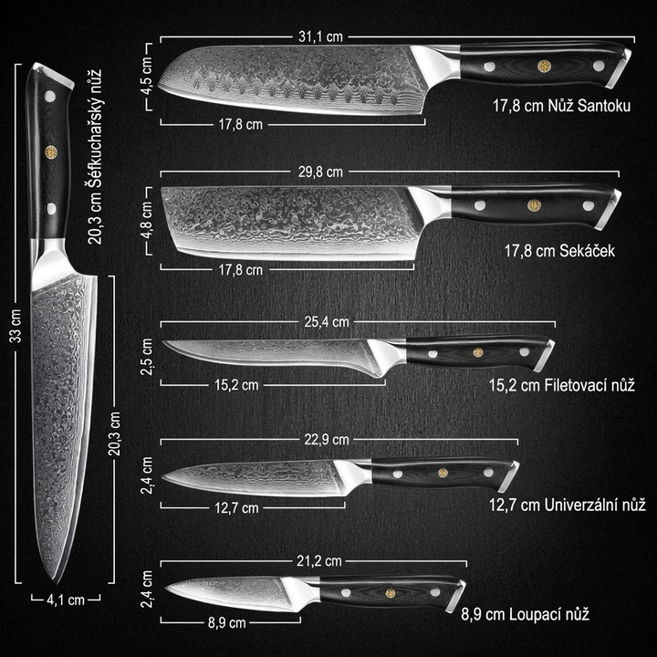 Kolekce Eclipse — Sada 6 japonských damaškových nožů z oceli VG-10
