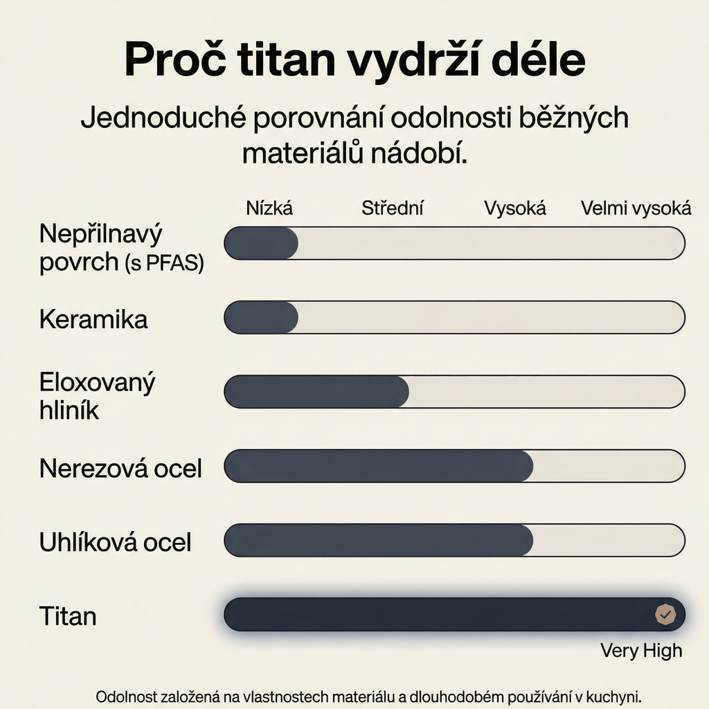Titanový wok s plochým dnem a martelovaným povrchem