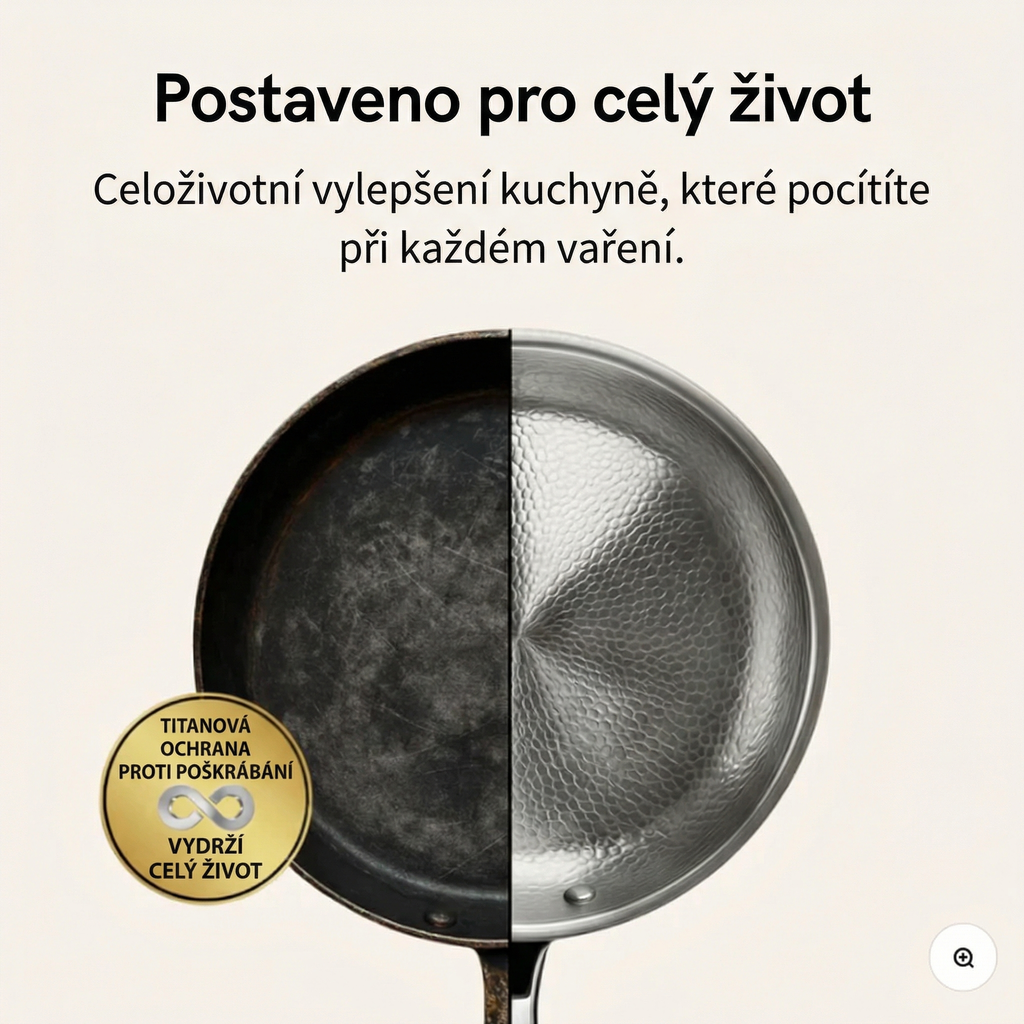 Titanový wok s plochým dnem a martelovaným povrchem