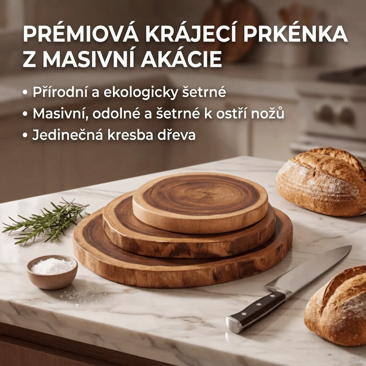 Prkénko z akáciového dřeva, nepravidelný tvar, přírodní řez kmenem
