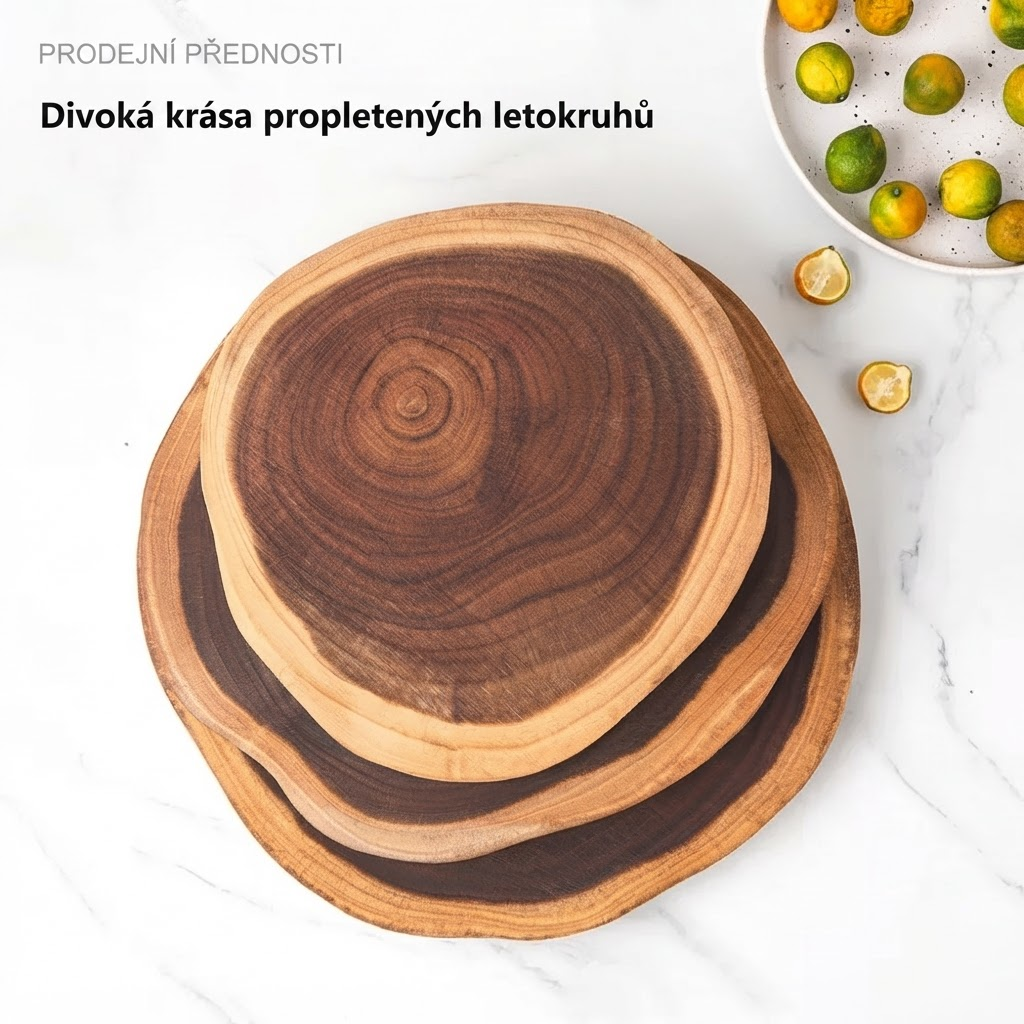 Prkénko z akáciového dřeva, nepravidelný tvar, přírodní řez kmenem