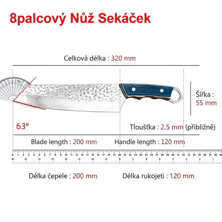 Kovaný kuchyňský nůž z nerezové oceli, dřevěná rukojeť