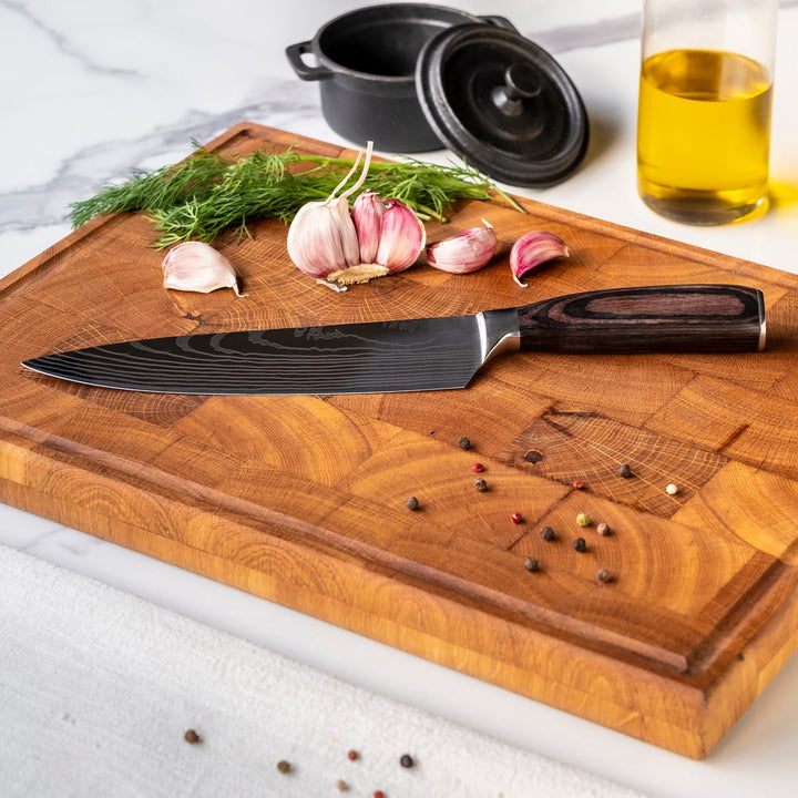SADA 3 DAMAŠKOVÝCH NOŽŮ – KUCHAŘSKÝ NŮŽ + SANTOKU + LOUPACÍ NŮŽ
