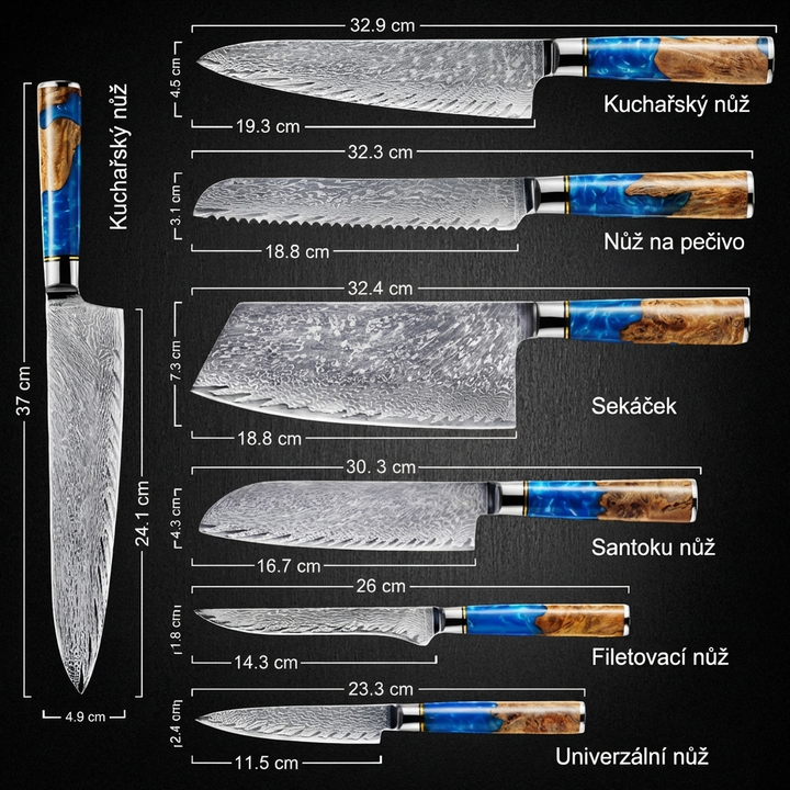 Kolekce Neptun — Sada 7 japonských damaškových nožů z oceli VG-10