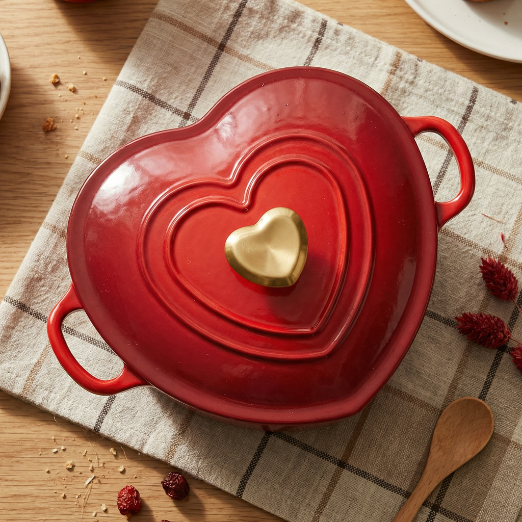 Smaltovaný litinový hrnec ve tvaru srdce