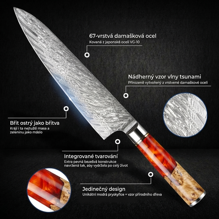 Kolekce Vulkán — Sada 7 japonských damaškových nožů z oceli VG-10