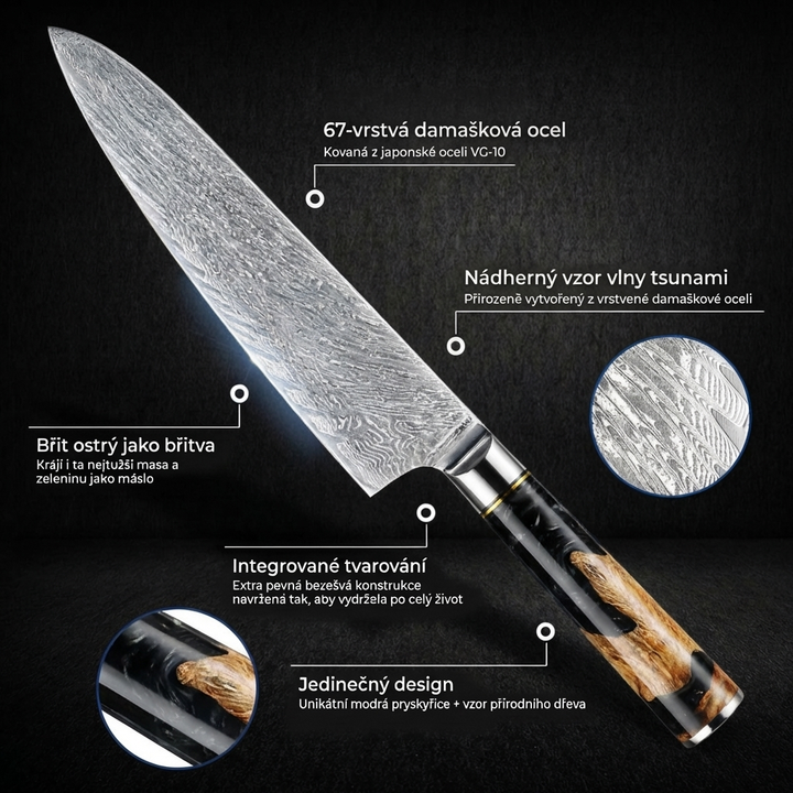 Kolekce Obsidian — Sada 7 japonských damaškových nožů z oceli VG-10