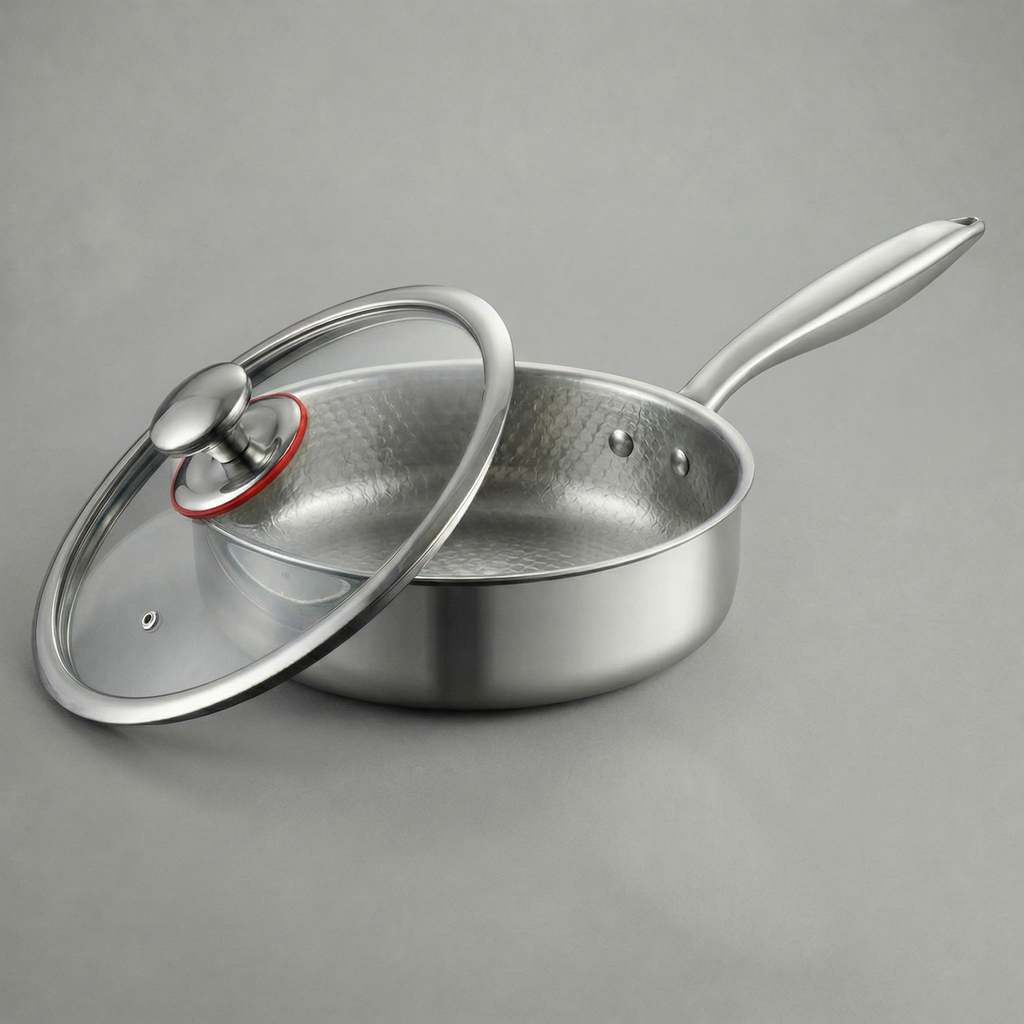 Titanová pánev s vysokými okraji a martelovaným povrchem