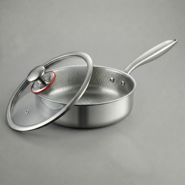 Titanová pánev s vysokými okraji a martelovaným povrchem