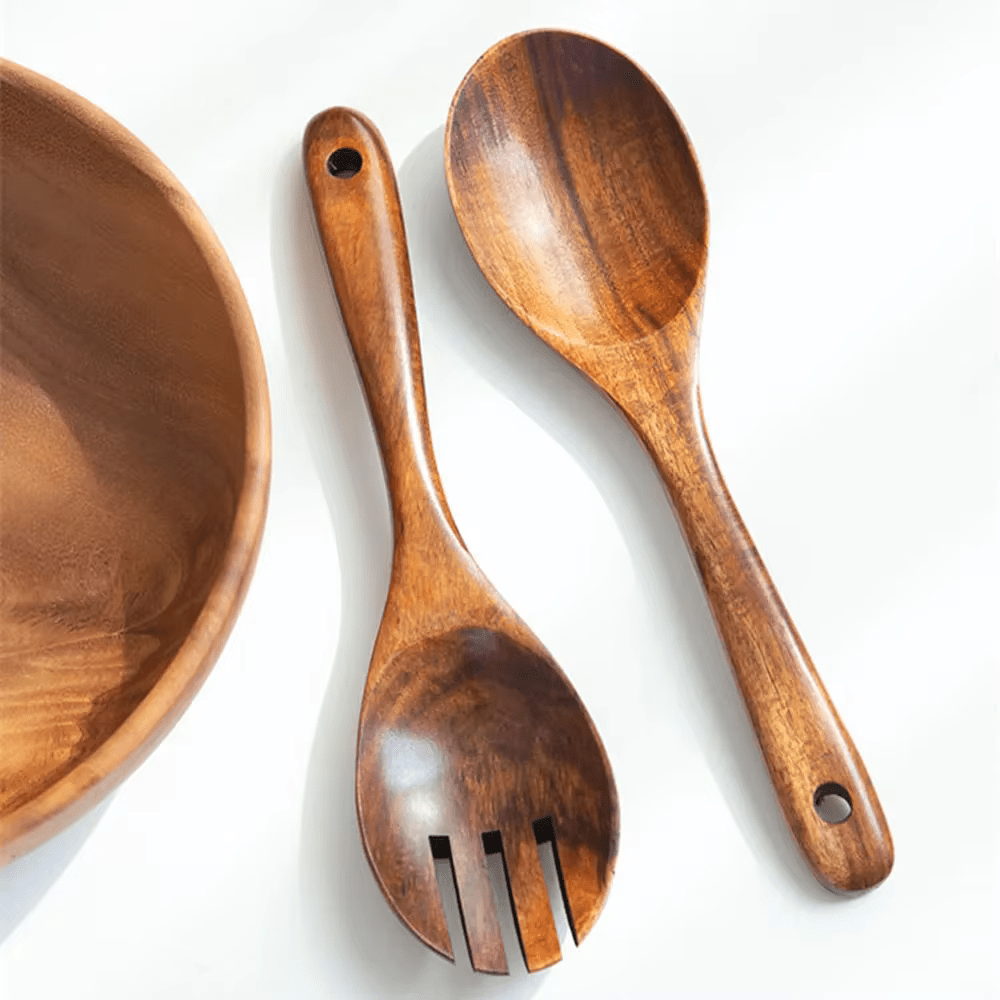 Sada dřevěného náčiní na salát z teakového dřeva