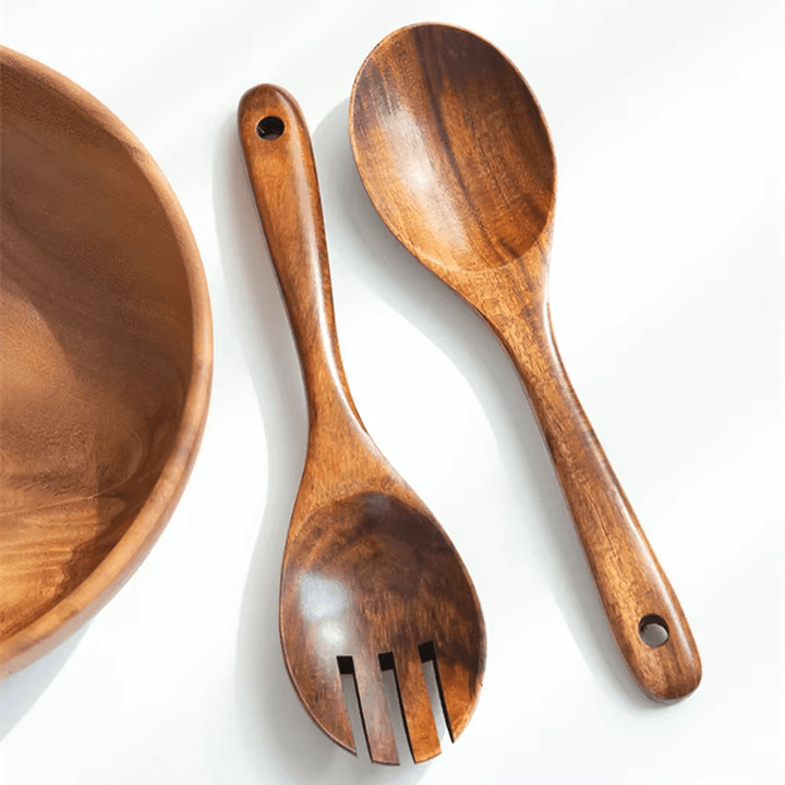 Sada dřevěného náčiní na salát z teakového dřeva