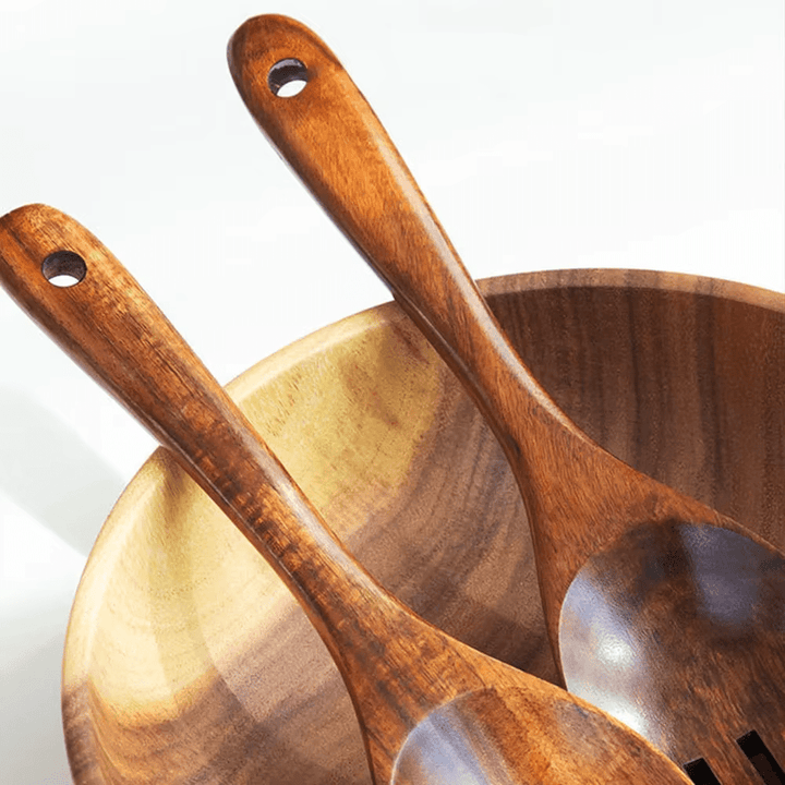 Sada dřevěného náčiní na salát z teakového dřeva